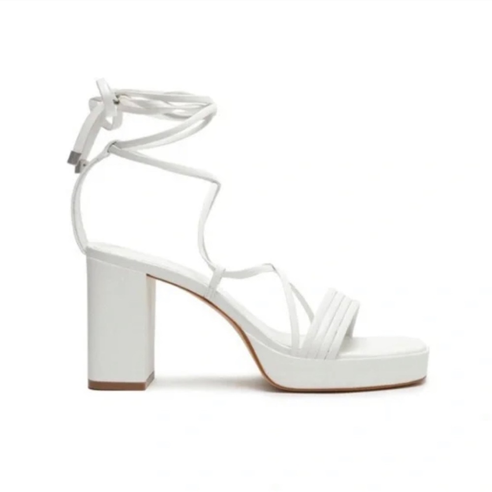 SCHUTZ White Strappy Block Heel Sandals